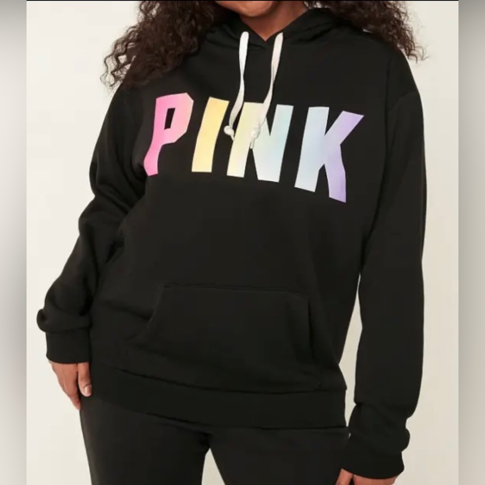 PINK by Victoria’s Secret Black Classic Fleece Hoodie Gradient Classic Logo